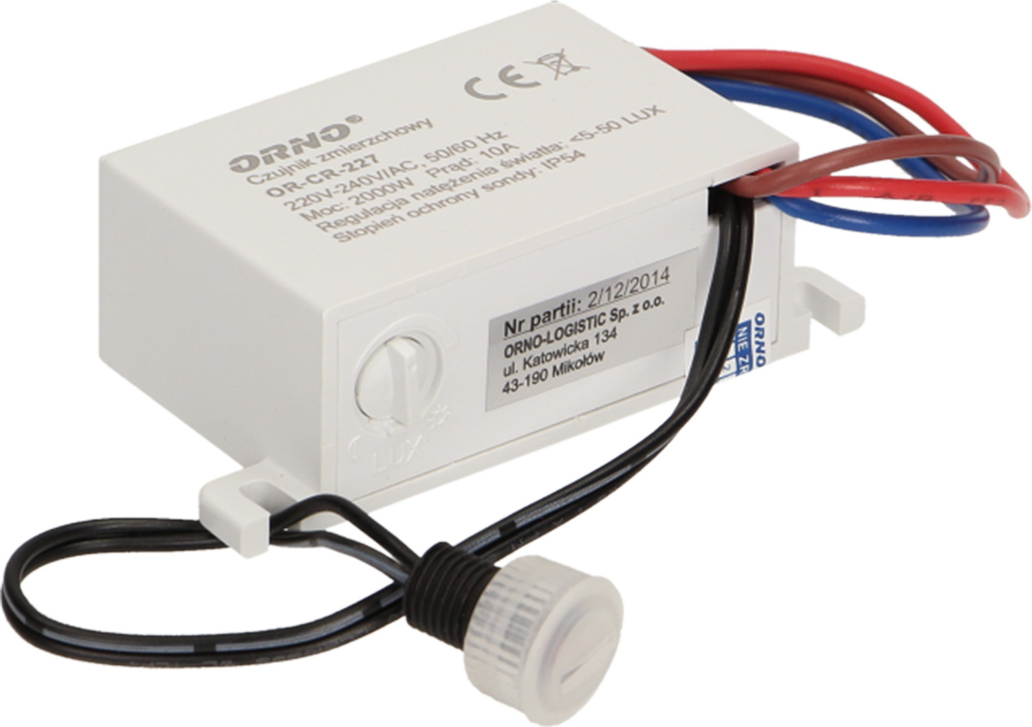 ORNO CR-227 Dämmerungsschalter 230v mit Empfindlichkeitseinstellung de und externer Sonde IP54 Funktioniert mit LED OR-CR-227