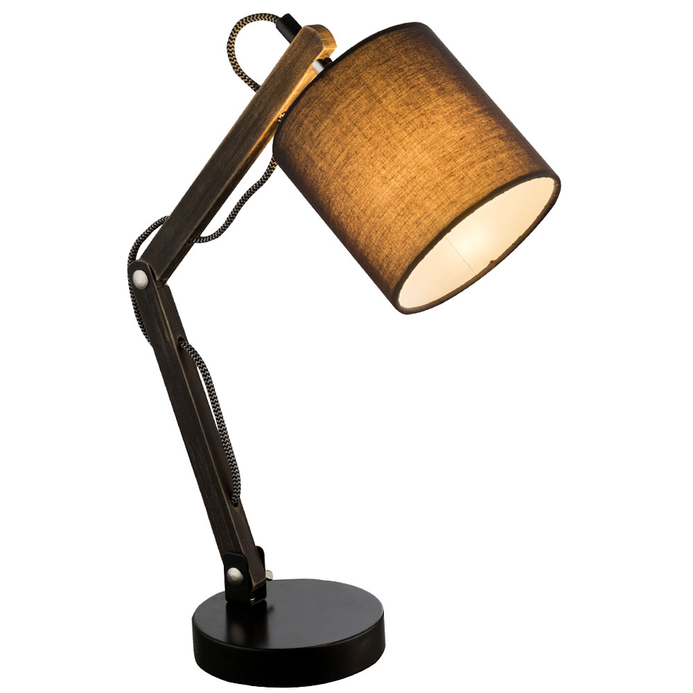 Globo Tischlampe, Textil grau, Holz, verstellbar, H 44 cm, MATTIS 50509