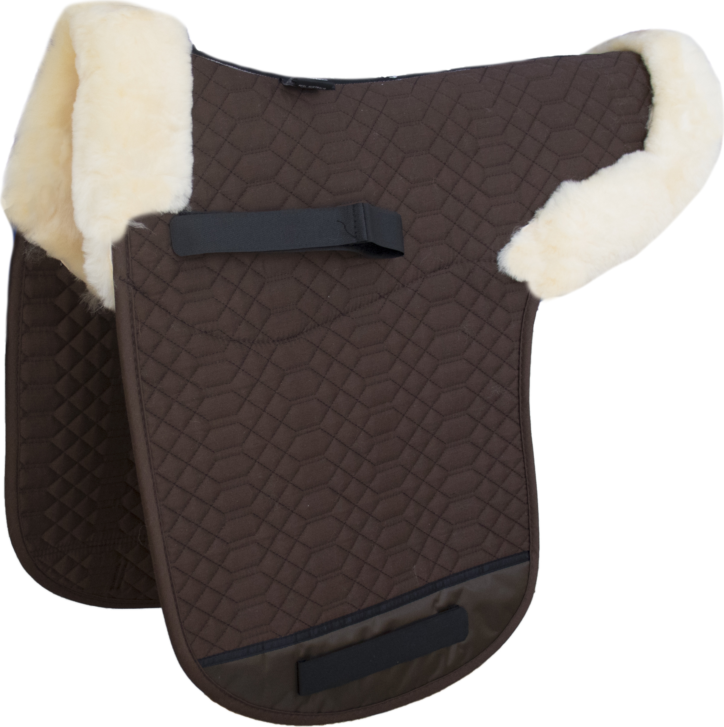 Engel Reitsport Satteldecke SADEK2 Lammfell & Baumwollsteppstoff, Fell in Sattellage, Fellkranz vorne & hinten, Mocca-Med./Natur-D (Dressur) SADEK2-D-MOC-MED