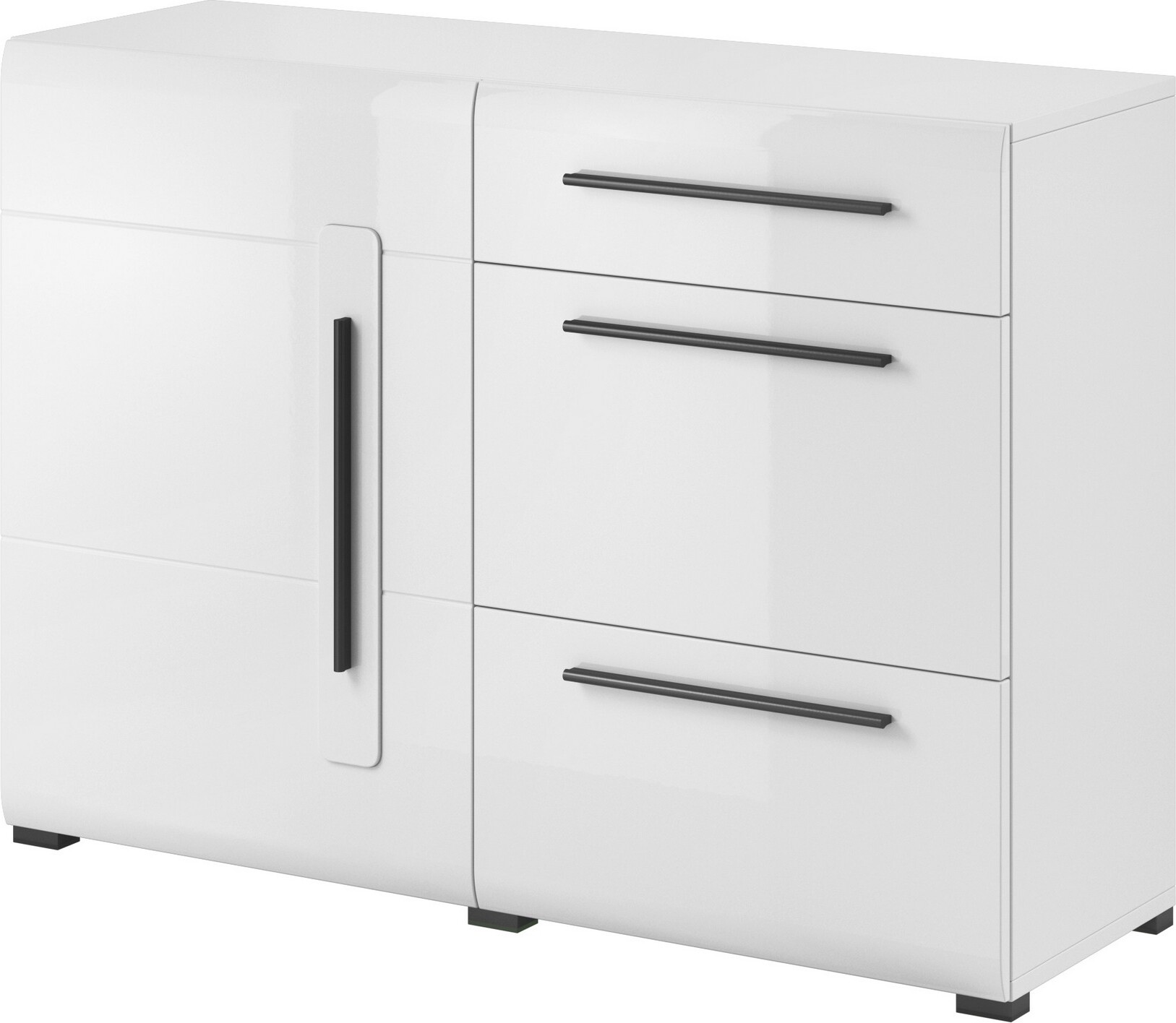 Furniture24 Kommodde 120 cm TULSA 45 mit Tür und 3 Schubladen Weiß Hochglanz