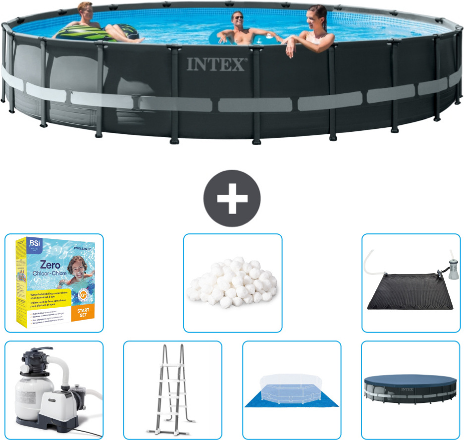 Bazén Intex Round Ultra XTR Frame - 610 x 122 cm - vrátane čerpadla - rebríka - krycej plachty - balenia na údržbu krytu - filtračných guličiek - solárnej podložky