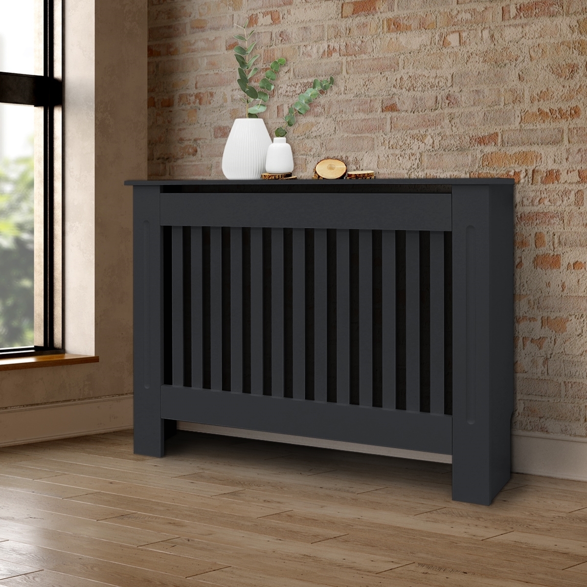 ML-Design kryt radiátora vo vidieckom štýle 112x19x82 cm, antracitový, z lakovanej MDF, kryt radiátora do spálne obývačky