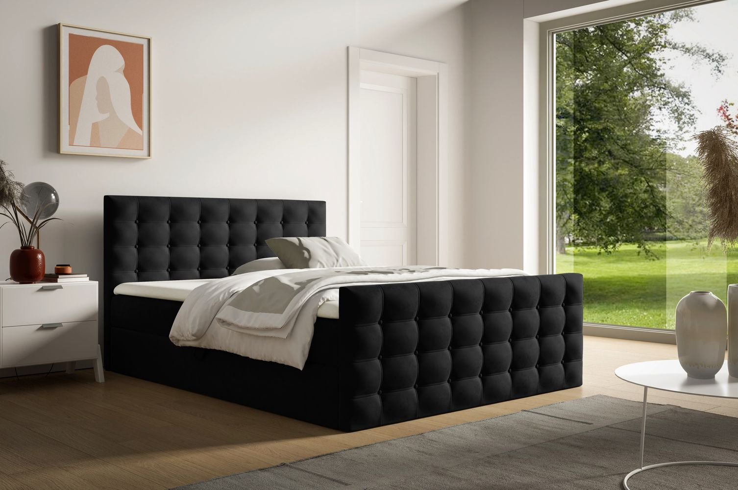 Čalúnená posteľ 200x200 ELPIDA - čierna + topper ZDARMA