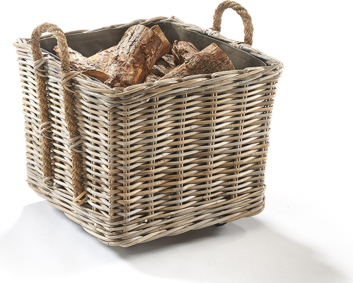 Kaminholzkorb Aus Grauem Rattan Mit Leinenfutter Produktbild-Vorschau 11