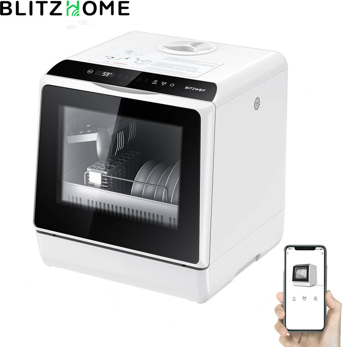 BlitzHome APP Mini umývačka riadu 5 l Stolová umývačka riadu s dvojitým prívodom vody Voľne stojaca umývačka riadu pre kanceláriu, malý byt, kemping, karavan, biela