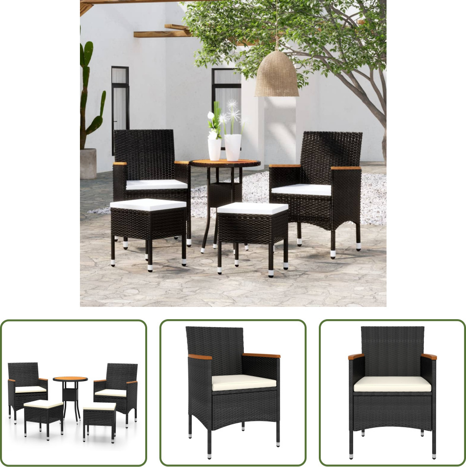 The Living Store 5-tlg. Garten-Lounge-Set Poly Rattan Schwarz