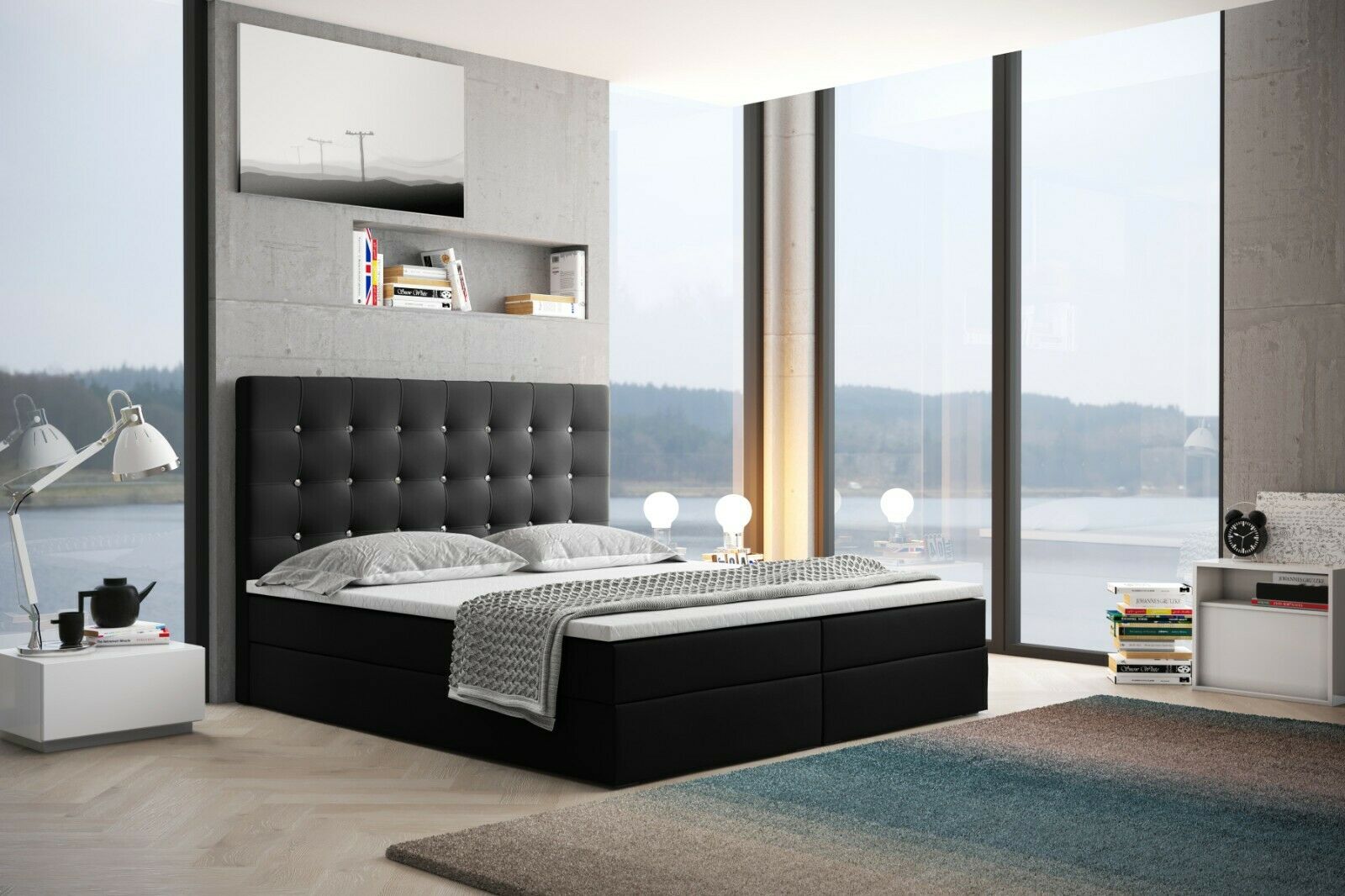 Skriňová posteľ Grekpol Amsterdam 180x200 cm s matracom TFK H3 a topperom, čalúnená posteľ s podnožou, látka: ekokoža Madryt 9100