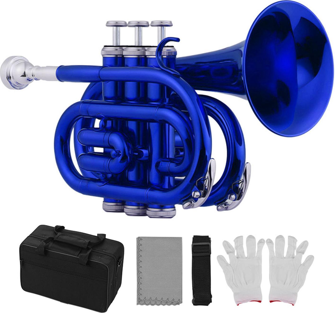 Cocosity B-Taschentrompeten-Set, 5 Optionale Farben, Handtrompete mit Kofferriemen, Wei?e, Reinigungsset fr Studenten und Anf?nger (BLUE)