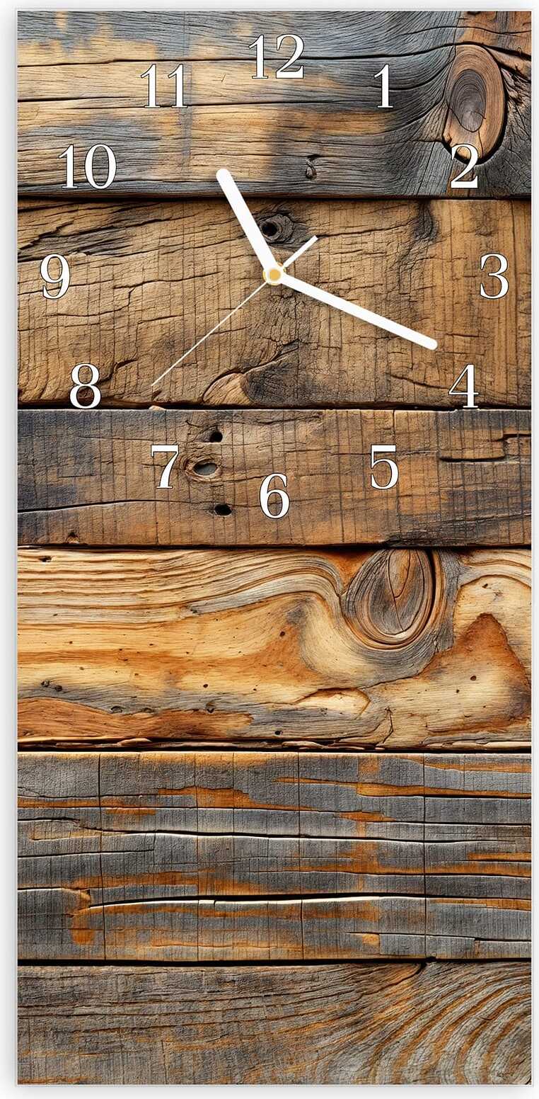 Primedeco Wanduhr aus Glas mit Motiv Holzwandoptik- 30 x 60 cm - inkl. Aufhängesystem