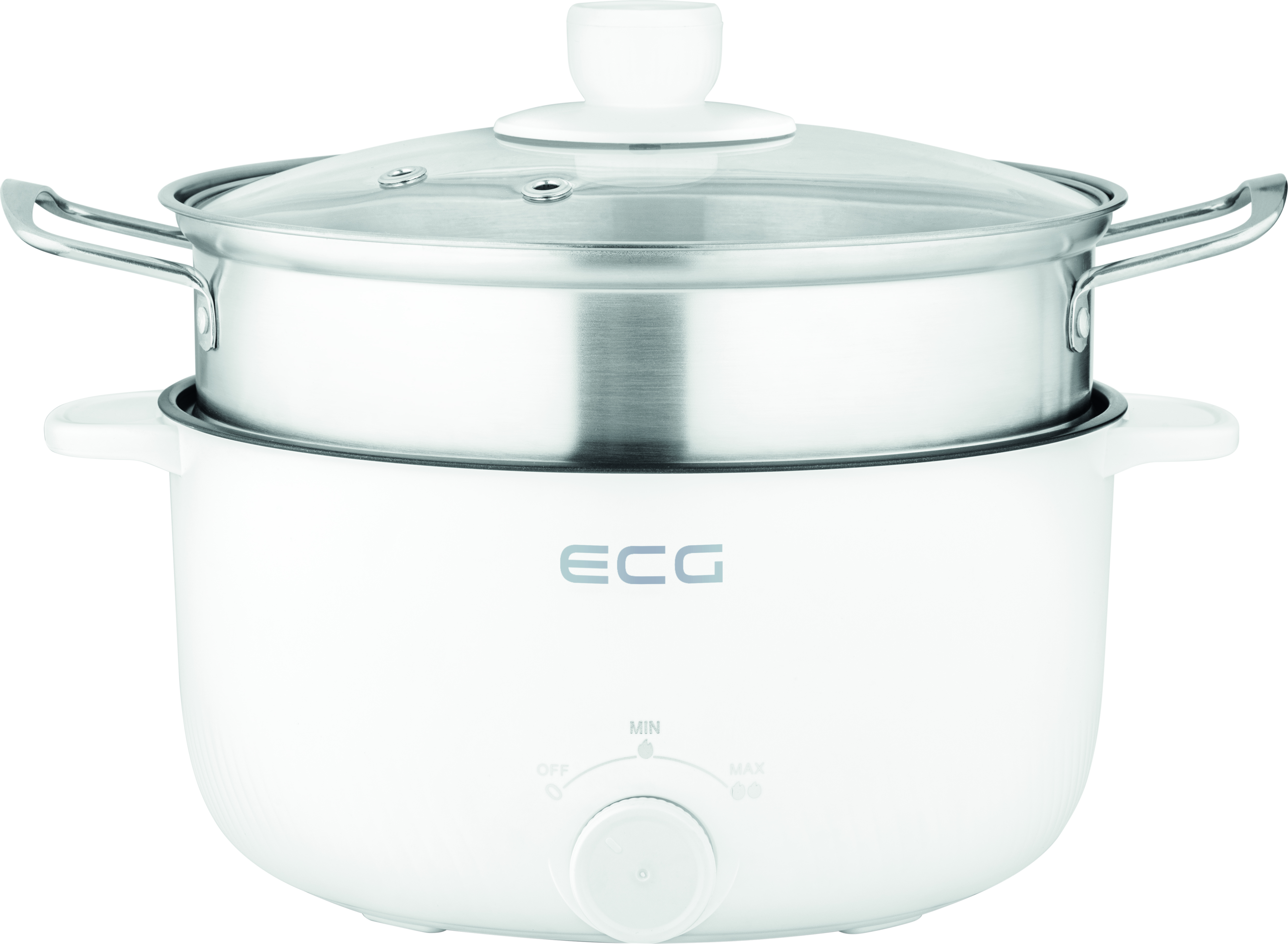 ECG EH 1886 Double | Elektrischer Topf | Weiss | 3 l | 2 Leistungsstufen | 450/900 W |