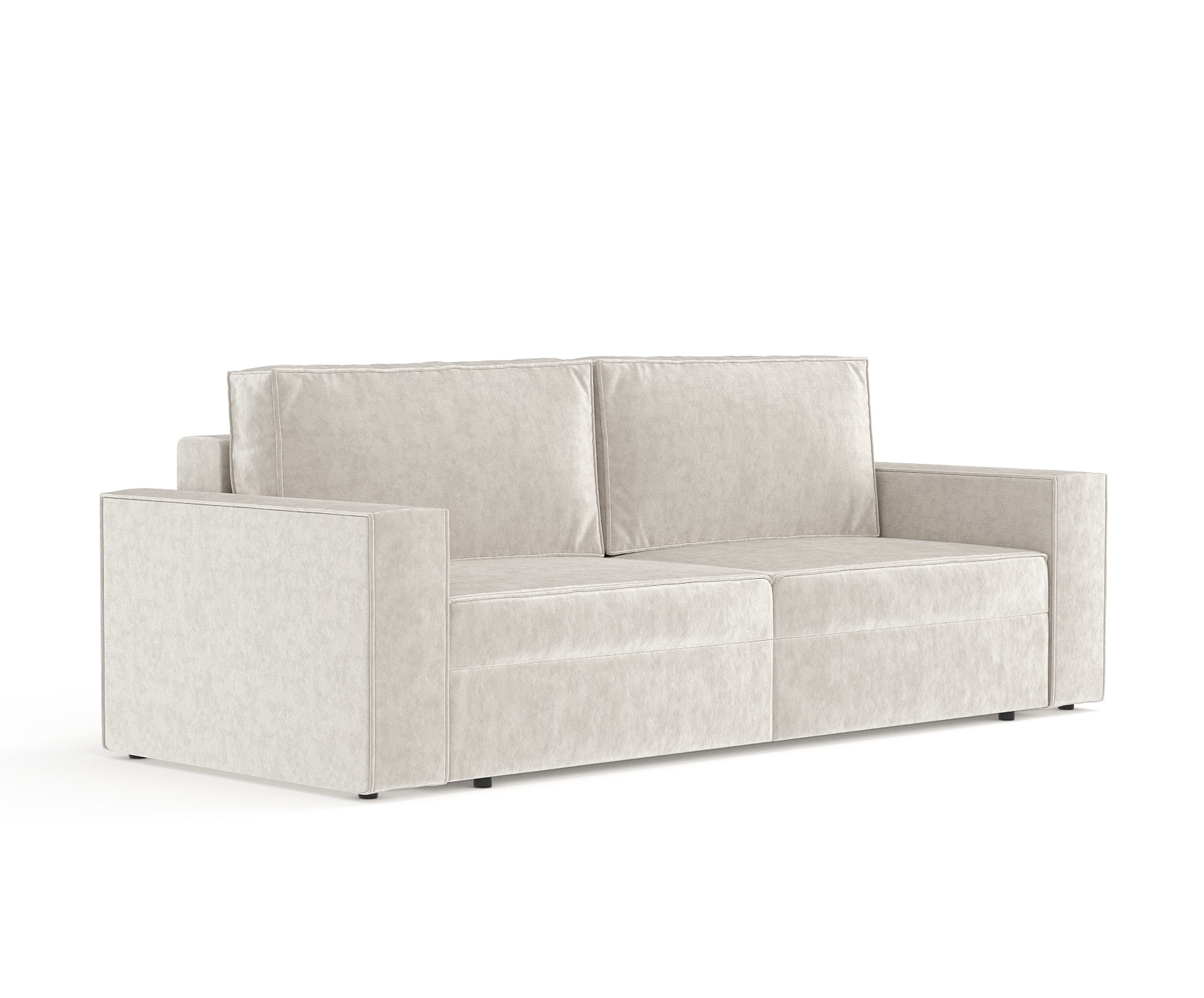 Schlafsofa Livia Interiors Leo 247x99 cm, Sofa mit Schlaffunktion und Bettkasten, 3-Personen Sofa, Sofabett, Samtstoff Piano Velvet, Hellbeige Farbe LEO_F1_PNO02_L53