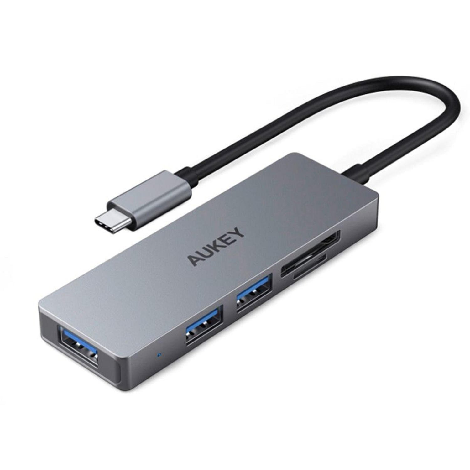 AUKEY CB-C63 Rozbočovač 3 v 1, USB-A a USB-C, karty SD a microSD, sivostrieborný