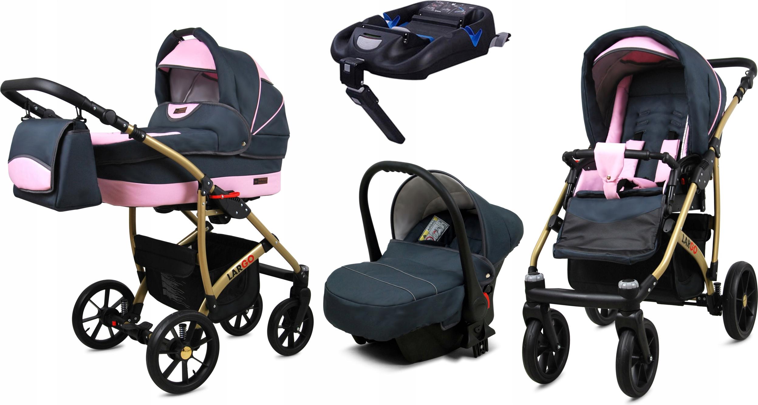 BabyLux Largo | 4in1 Kinderwagen Set | Grey Light Pink | Kombikinderwagen | Kinderwagenset | Is