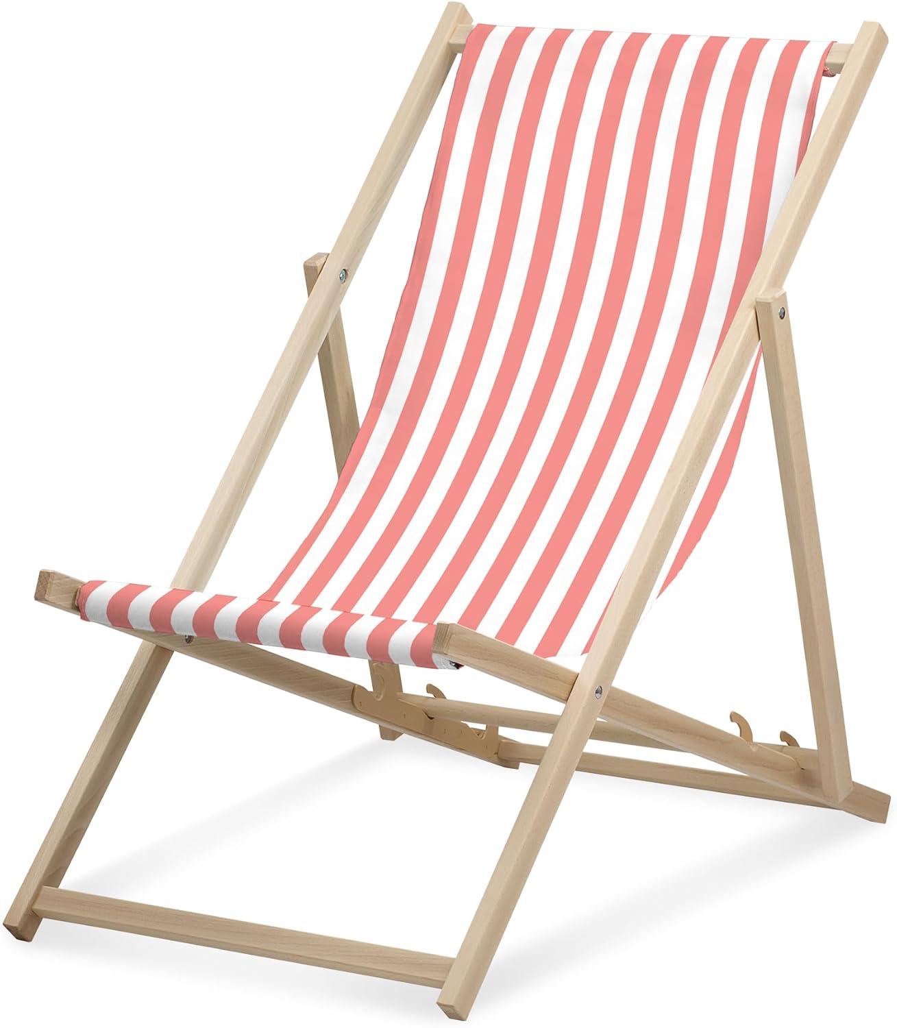 Lehátko - úzke pruhované - marhuľová - skladacie - z bukového dreva - nosnosť do 95 kg - 3-smerovo nastaviteľné operadlo - plážové lehátko