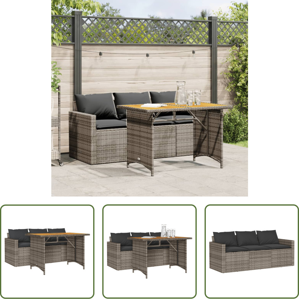 The Living Store 2-dielny záhradný jedálenský set s vankúšmi sivý polyratan