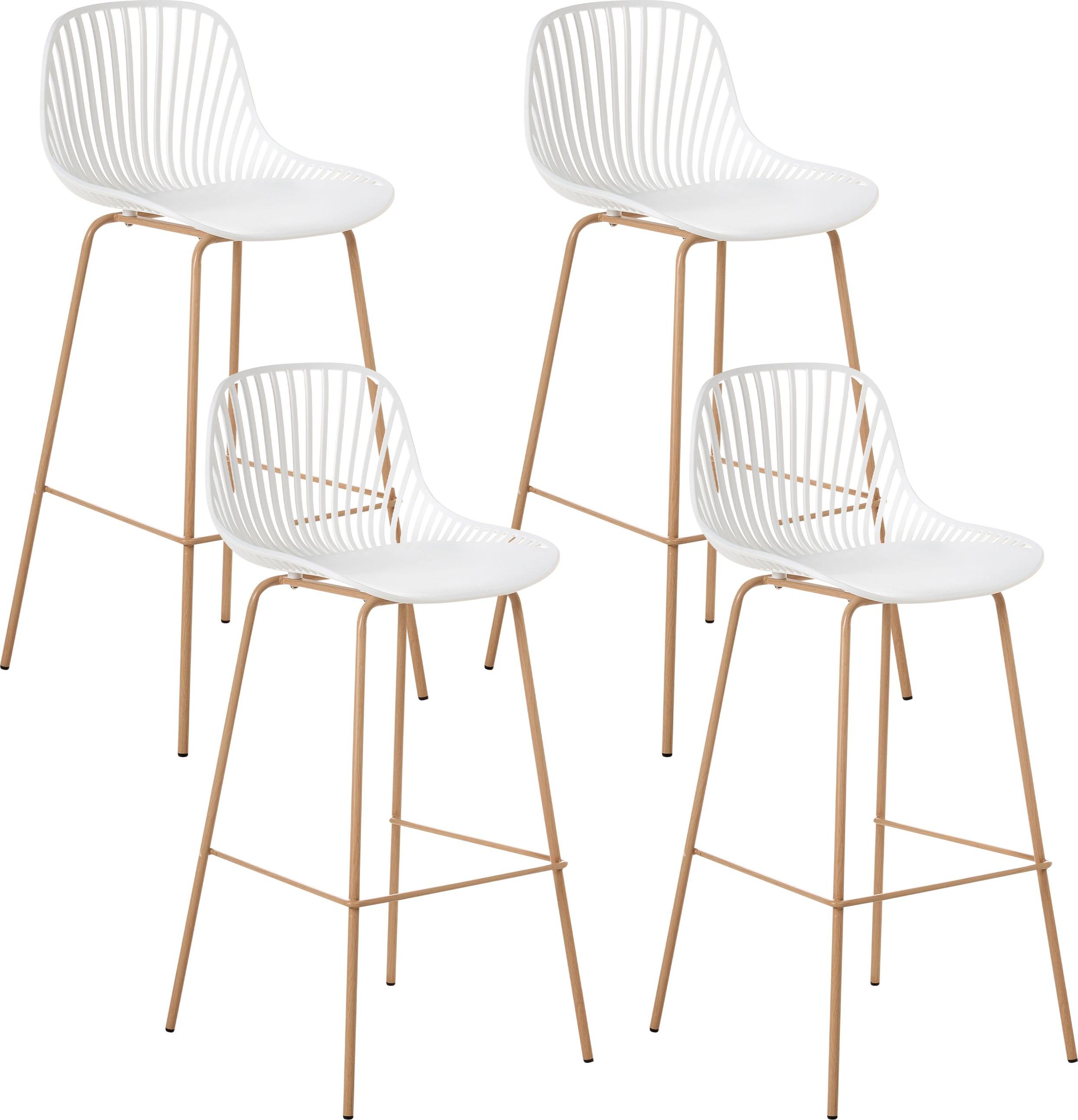 BELIANI Set aus 4 Barstühle weiß Kunststoffgestell Eisenbeine in Holzoptik für den Essbereich 660358
