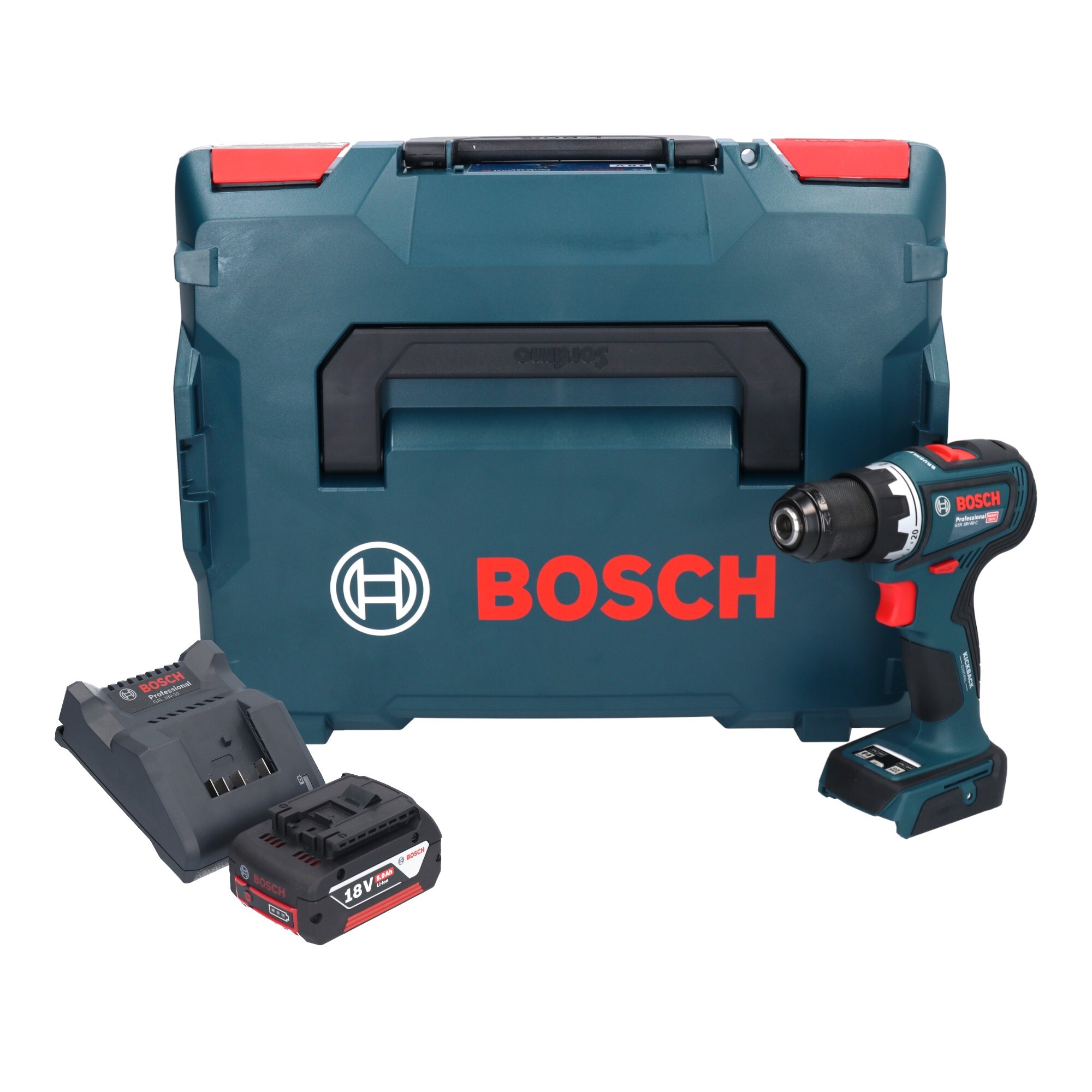 Bosch GSR 18V-90 C Profesionálny akumulátorový vŕtací skrutkovač 18 V 64 Nm + 1x akumulátor 5,0 Ah + nabíjačka + L-Boxx