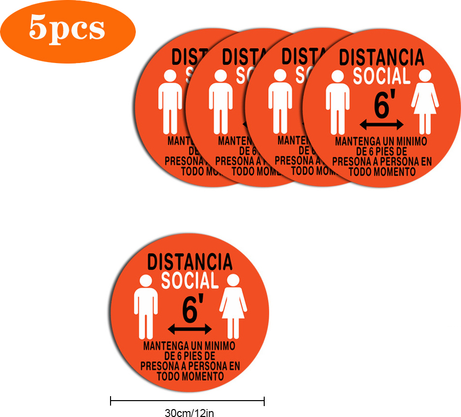 Alle Hersteller 5pcs/10pcs Sicherheitshinweis Bodenmarker Social Distancing Decals für Spanisch Version 5pcs 236119088