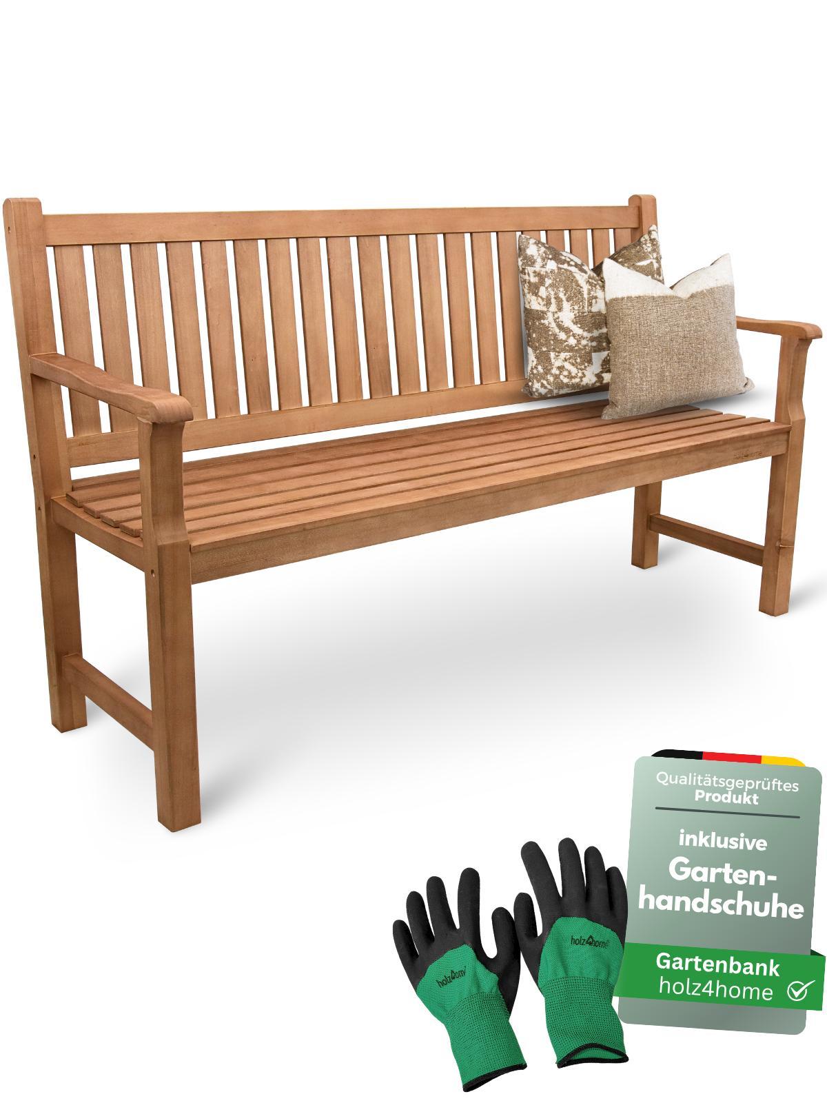 holz4home® Gartenbank Holz 3-4 Personen I Holzbank 150cm Parkbank inkl. Handschuhen I Massivholz Balkonbank Gartenmöbel Sitzbank H4H113