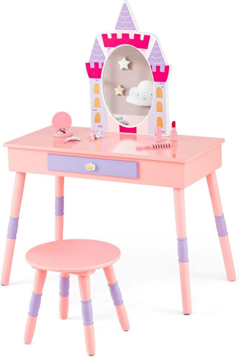 Northix 2 in 1 Kinder Schminktisch mit Hocker Schminktisch-Set aus Holz Rosa