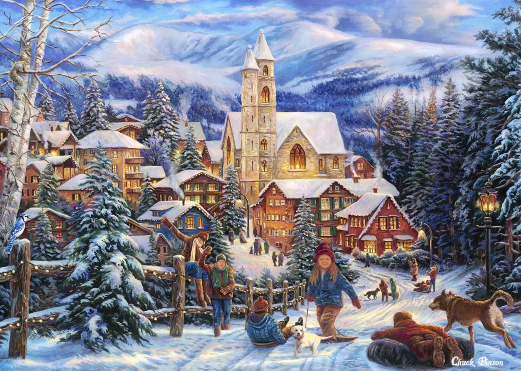 Grafika Puzzle Chuck Pinson - Sledding To Town - 500 Teile Legespiel 32300