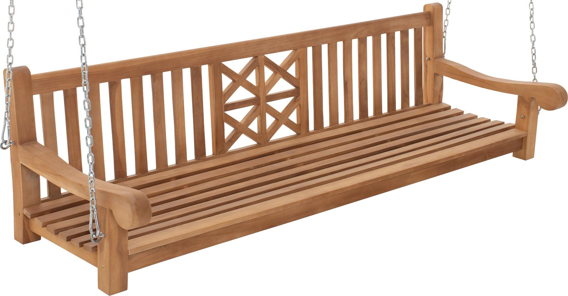 Schaukelbank TABEL - Holz Teak 220x70x61 cm | Hängebank Gartenschaukel Zum Aufhängen Veranda-Schaukel