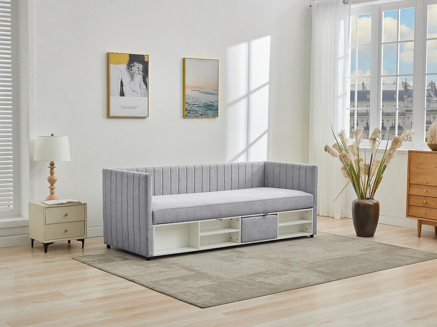 Daybed mit Box 80 x 200 cm - Stoff - Grau - LAOZIA