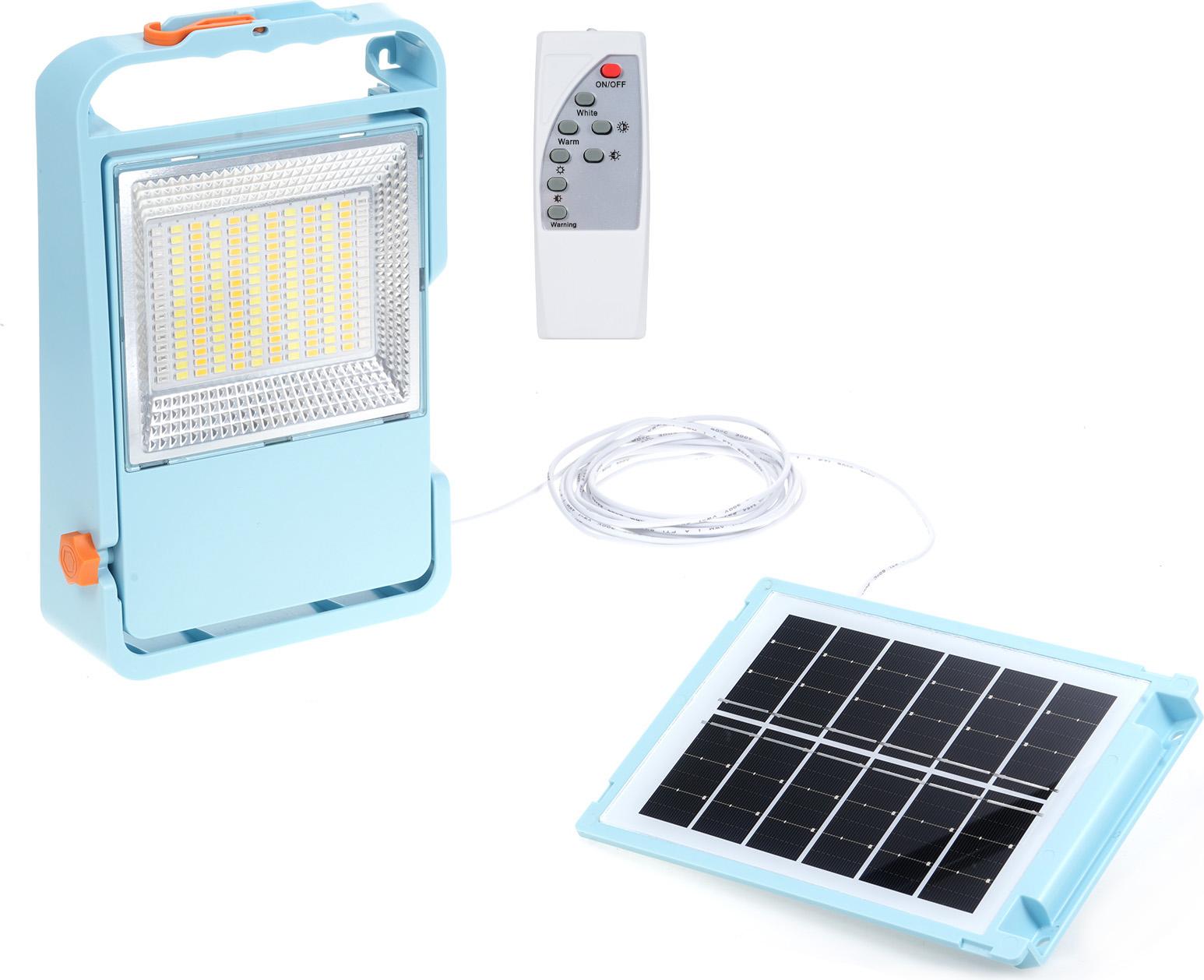 180LED vysoký jas Vonkajšie solárne svetlo Camper Light Floodlight pre karavan Campervan s batériami 4 * 1500mAh 5 režimov osvetlenia Plynule stmievateľné s diaľkovým ovládačom Odnímateľný solárny panel Nabíjateľný pre mobilné telefóny