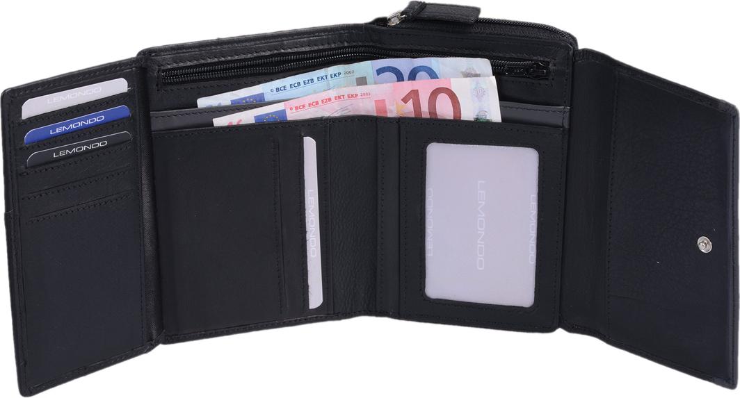 Lemondo schwarz graue Reiverschlussbörse mit 15 Kartenfächern, Lederbörse 3767001