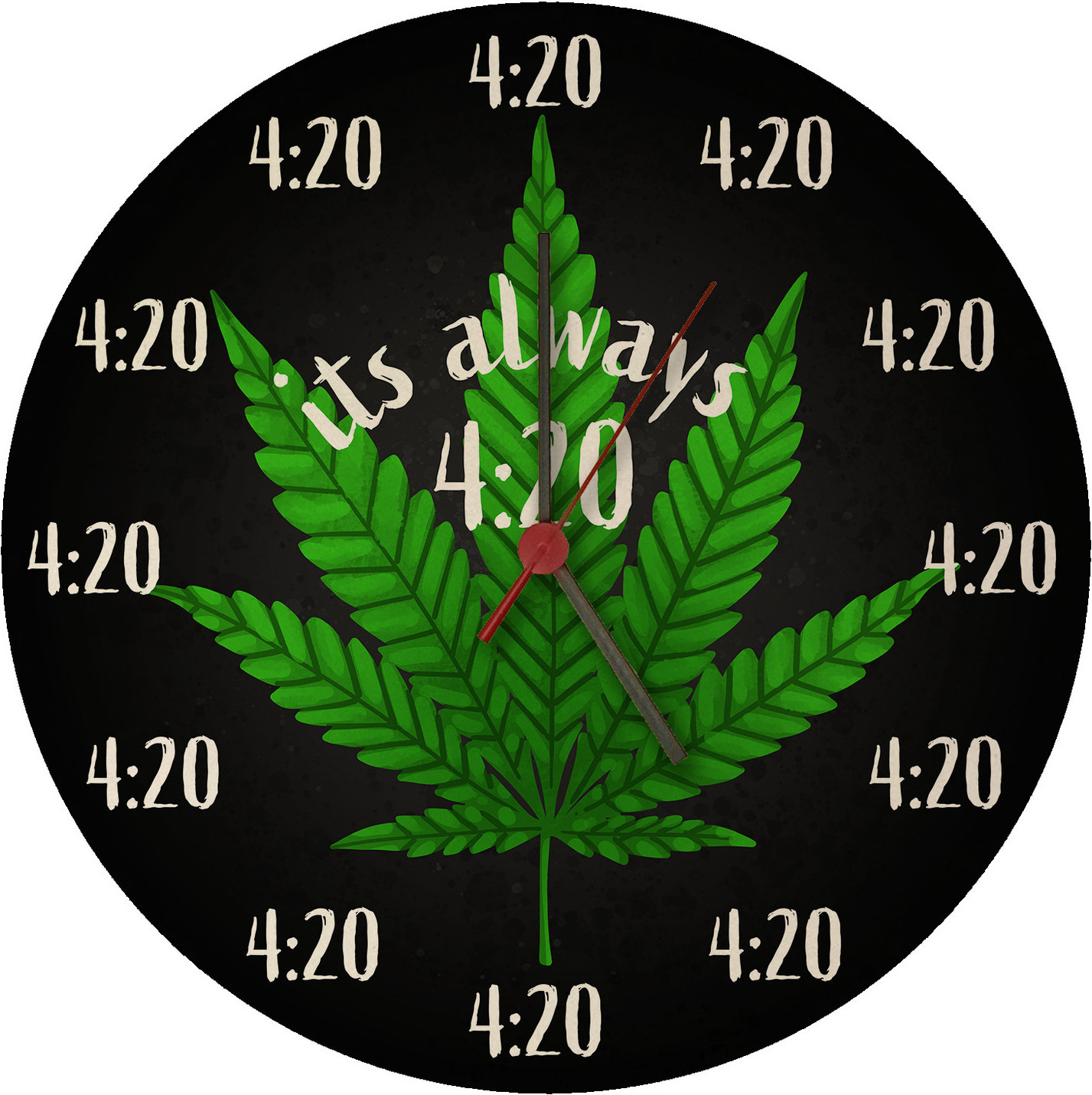 speecheese It's always 420 Kiffer Wanduhr aus MDF mit Cannabis Blatt