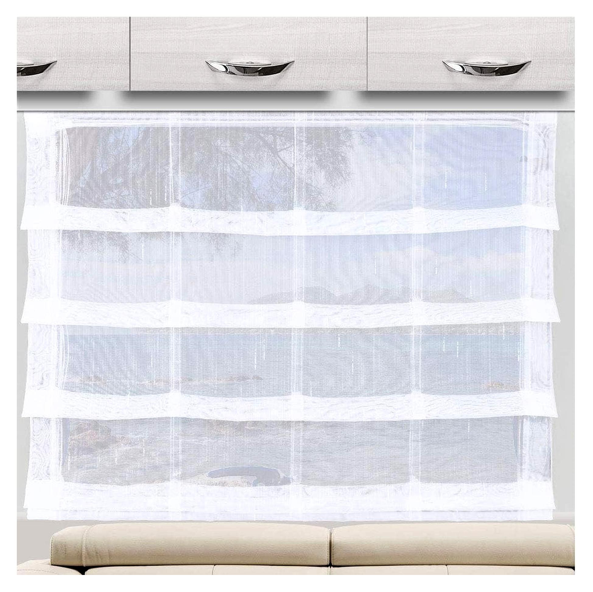 Markenlos Raffrollo Raffstore „Svea“ weiß 70 cm hoch | 4 feste Falten | Fertiggardine für Caravan und Wohnwagen | inkl. PVC Flachprofil