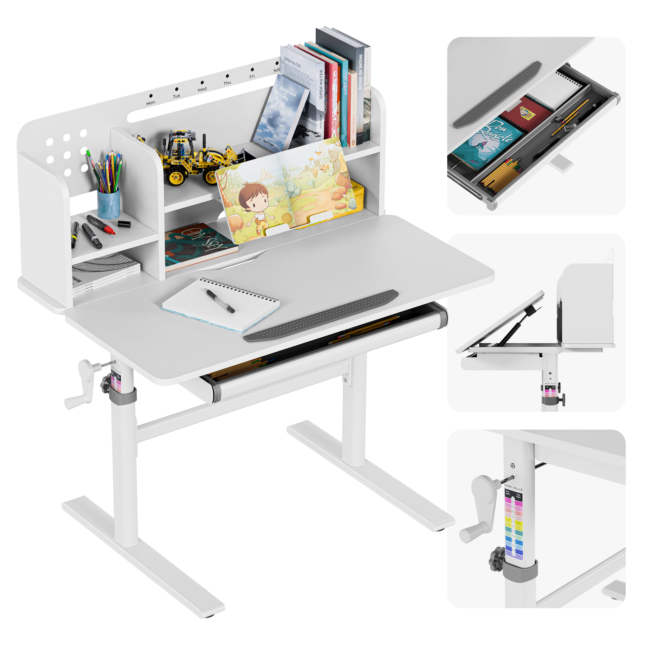 MARK ADLER Study 5.0 | Ergonomischer Schreibtisch für ein Kind | Schreibtischhöhe verstellbar von 56 bis 75 cm | Grau
