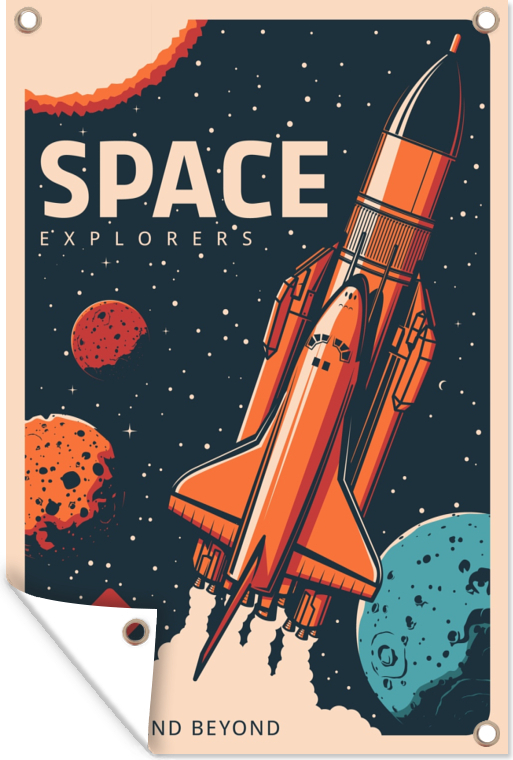 MuchoWow® 40x60 cm Outdoor-Poster Gartendeko Sichtschutz Garten Poster für den Garten Weltraumforscher - Rakete - Vintage - Weltraum 133|891507722