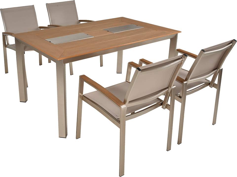 Garten Tischgruppe 5-tlg. champagnerfarben, MAINAU-120