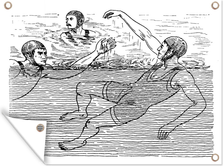 MuchoWow® 80x60 cm Outdoor-Poster Gartendeko Sichtschutz Garten Poster für den Garten Eine antike Illustration eines Wasserballspiels 133|1353516