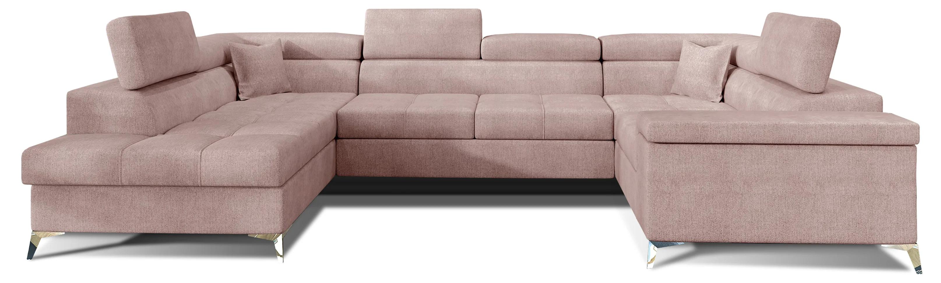 VENETI Geräumiges U-förmiges Sofa SEREIA – hellrosa, linke Ausführung 162-01-02016