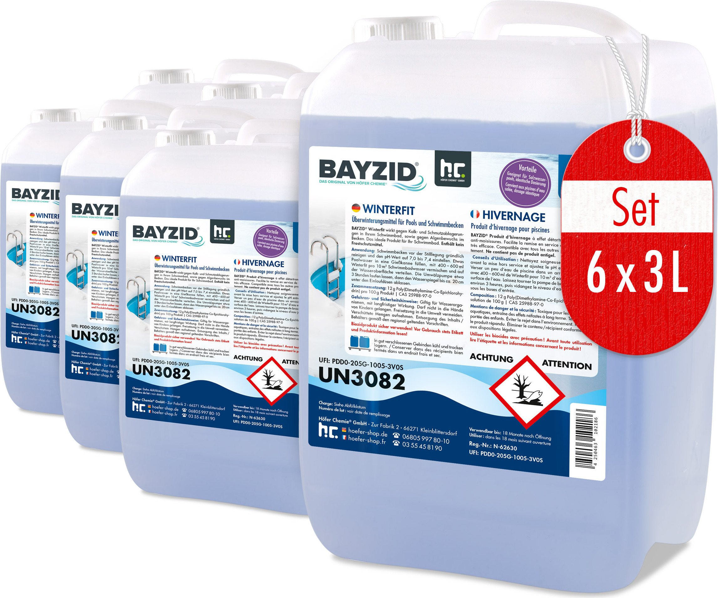 Höfer Chemie 6x3 L BAYZID® Winterfit Überwinterungsmitte gegen Algen und Kalk im Pool BAYZID Winterfit