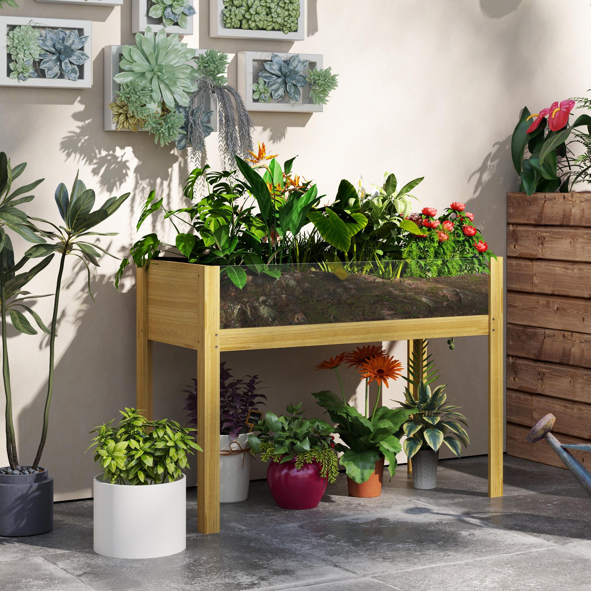 SUGIFT Hochbeet Holz mit Acrylscheiben, Pflanzbox Tannenholz seitlich einsehbar, Naturholz | 110 x 50 x 80 cm | 118 L | Wasserabflusslöcher