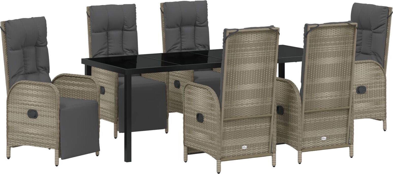 vidaXL 7-teiliges Garten-Essbereich mit Kissen Grau Poly Rattan, Gartenstühle DesignMöbel Neu XM0000383143