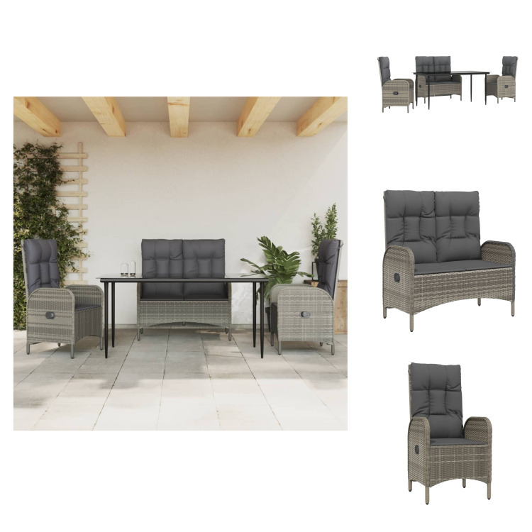 vidaXL 4-dielny záhradný jedálenský set s vankúšmi sivý polyratan - Záhradný nábytok sety