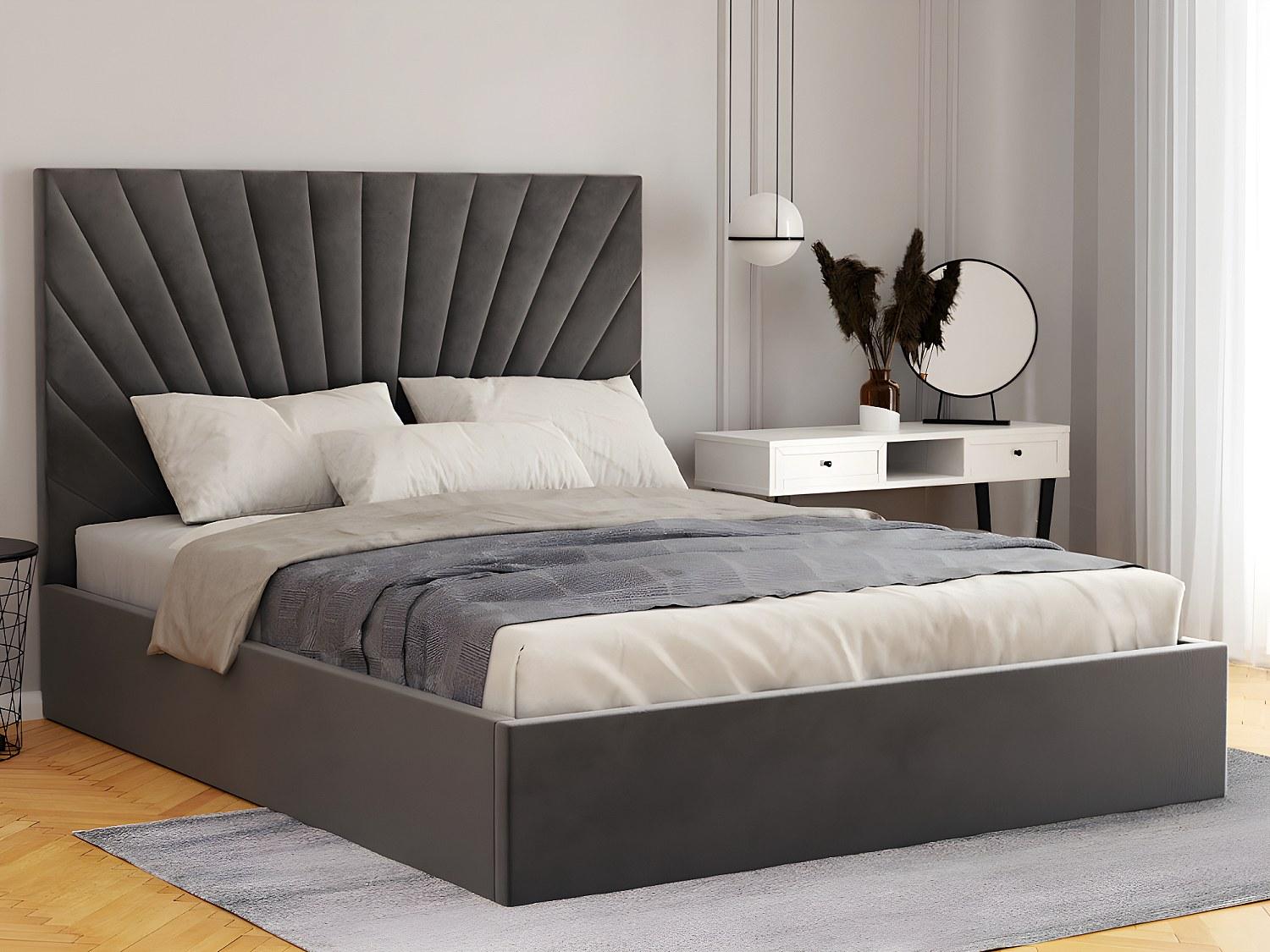 Vente-unique Bett mit Bettkasten 140 × 190 cm - Velours - Anthrazit - RILIODA by Pascal Morabito