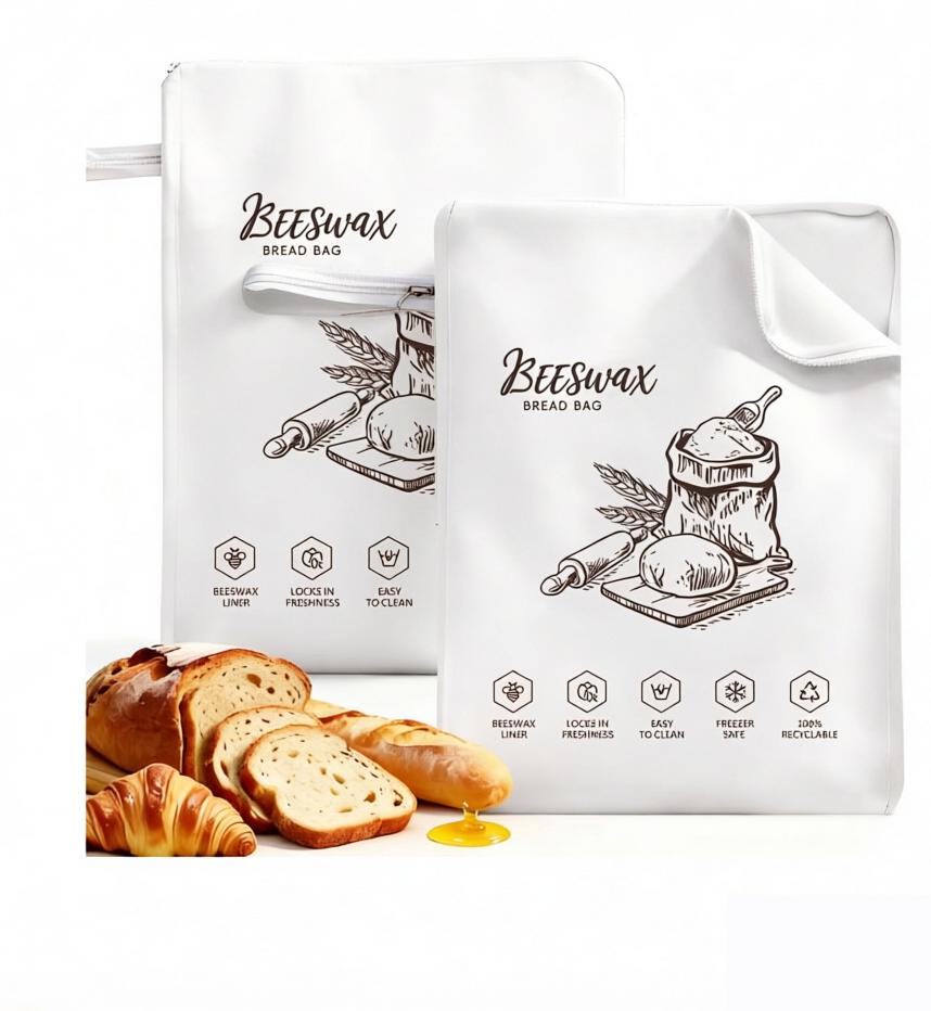Elkuaie Brotbeutel Bienenwachs 43×33 cm, 2 Stück Bienenwachs Brotbeutel Leinen, Bienenwachsbeutel für Brot, Wiederverwendbare Natürliche Bread Bag, für Selbstgebackenes Brot und n（Stil 5） 20260824-Say-LBCP-225