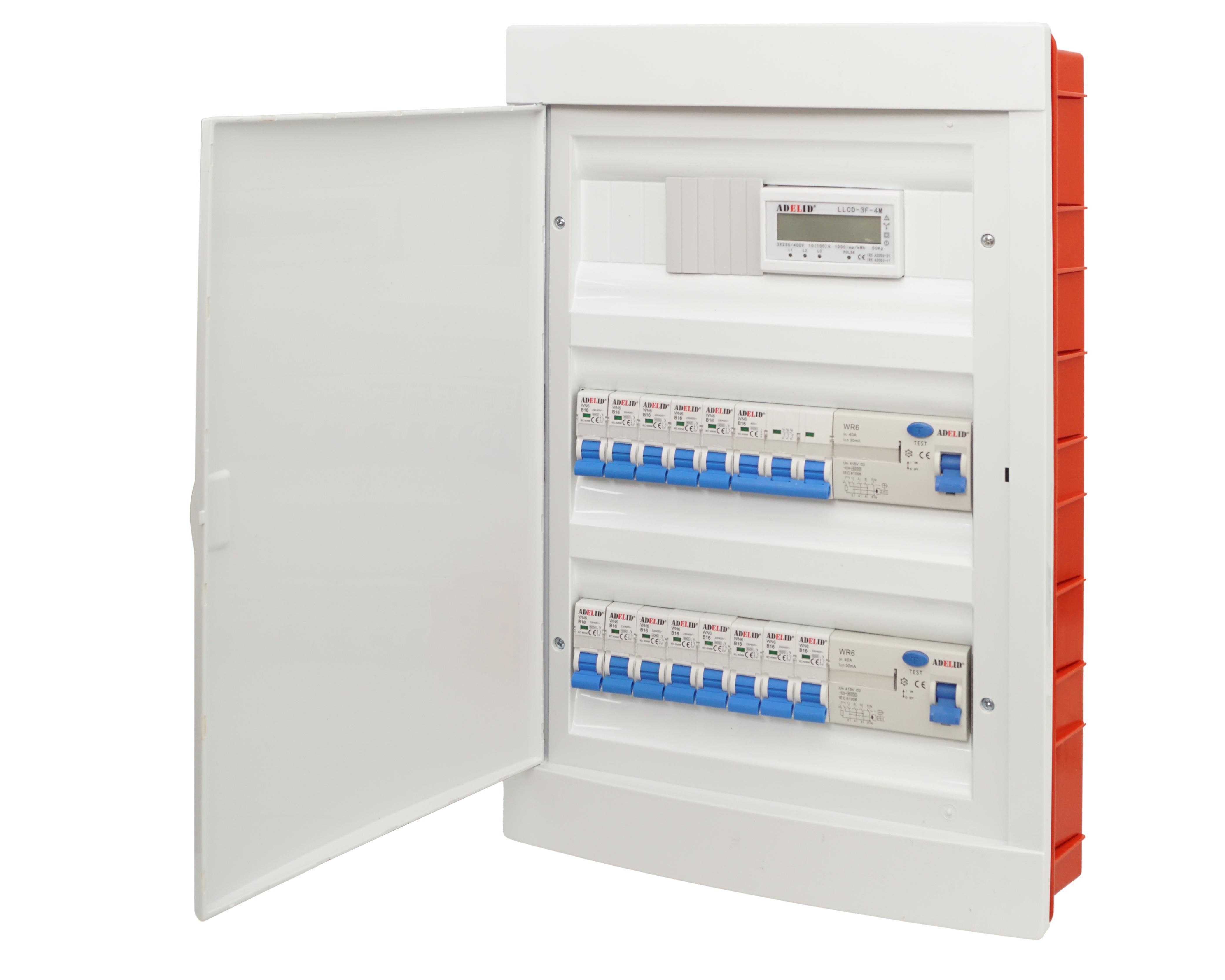 Adelid Unterverteilung Sicherungskasten Unterputz 36 Module 2xFI Schalter LS Schalter Zähler