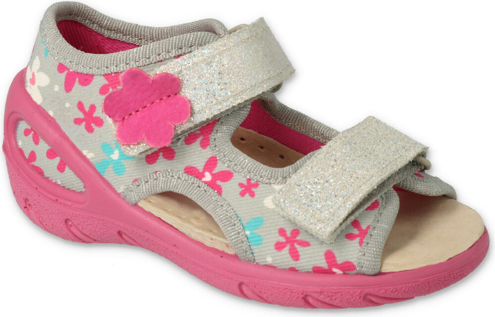 Kinderschuhe Sandalen Befado Lederdecksohle Blumen Grau 28