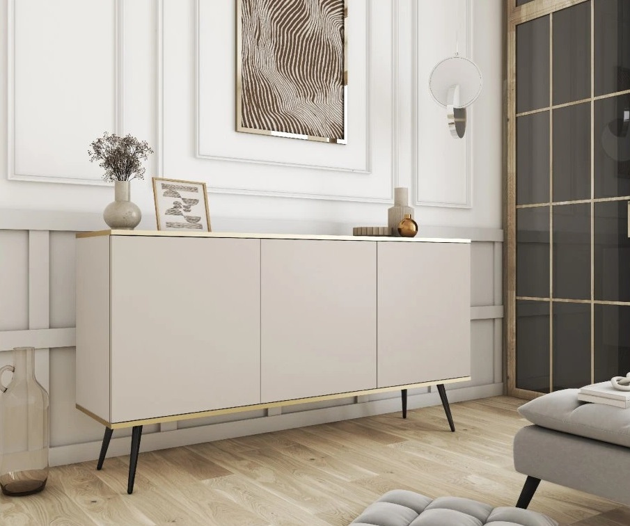 VENETI Breite Kommode mit Türen JENY 1 - beige / gold / schwarz 051-10-00147