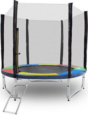Trampolin-King 305cm Trampolin mit Sicherheitsnetz, Randabdeckung, Leiter, Bunt, MS-17129