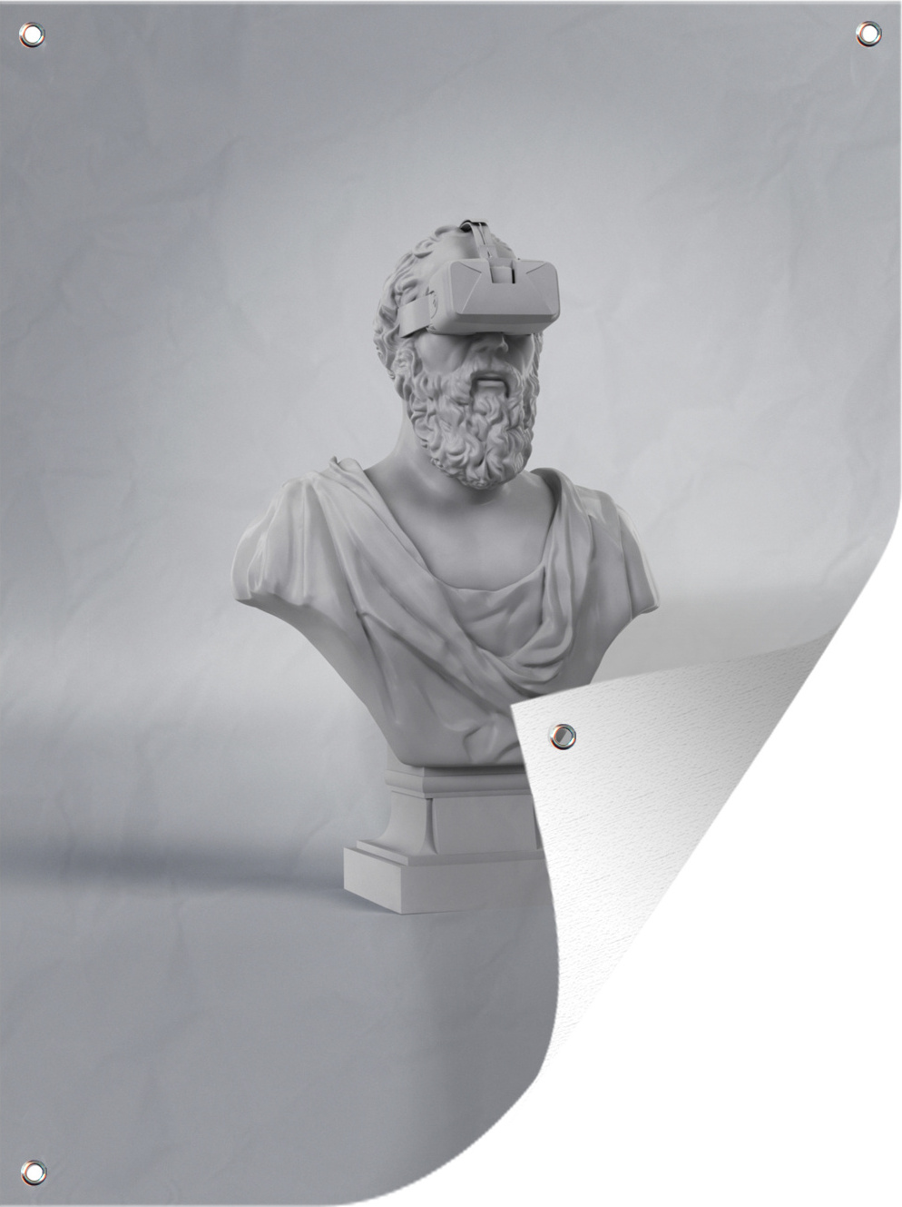 MuchoWow® 30x40 cm Outdoor-Poster Gartendeko Sichtschutz Garten Poster für den Garten Statue eines Mannes mit VR-Brille 133|38389472