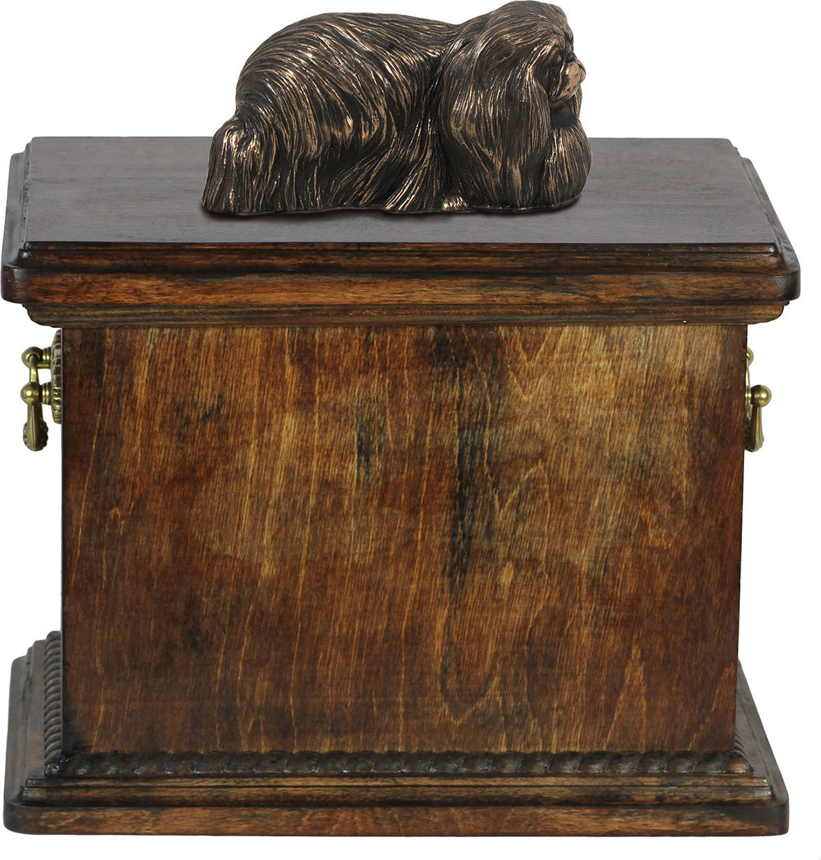 Pekingese, Pekinese, Peking-Palasthund eine Urne für die Asche des Hundes, eine Urne mit einer Statue, eine elegante Urne im klassischen Stil der Marke Art-Dog