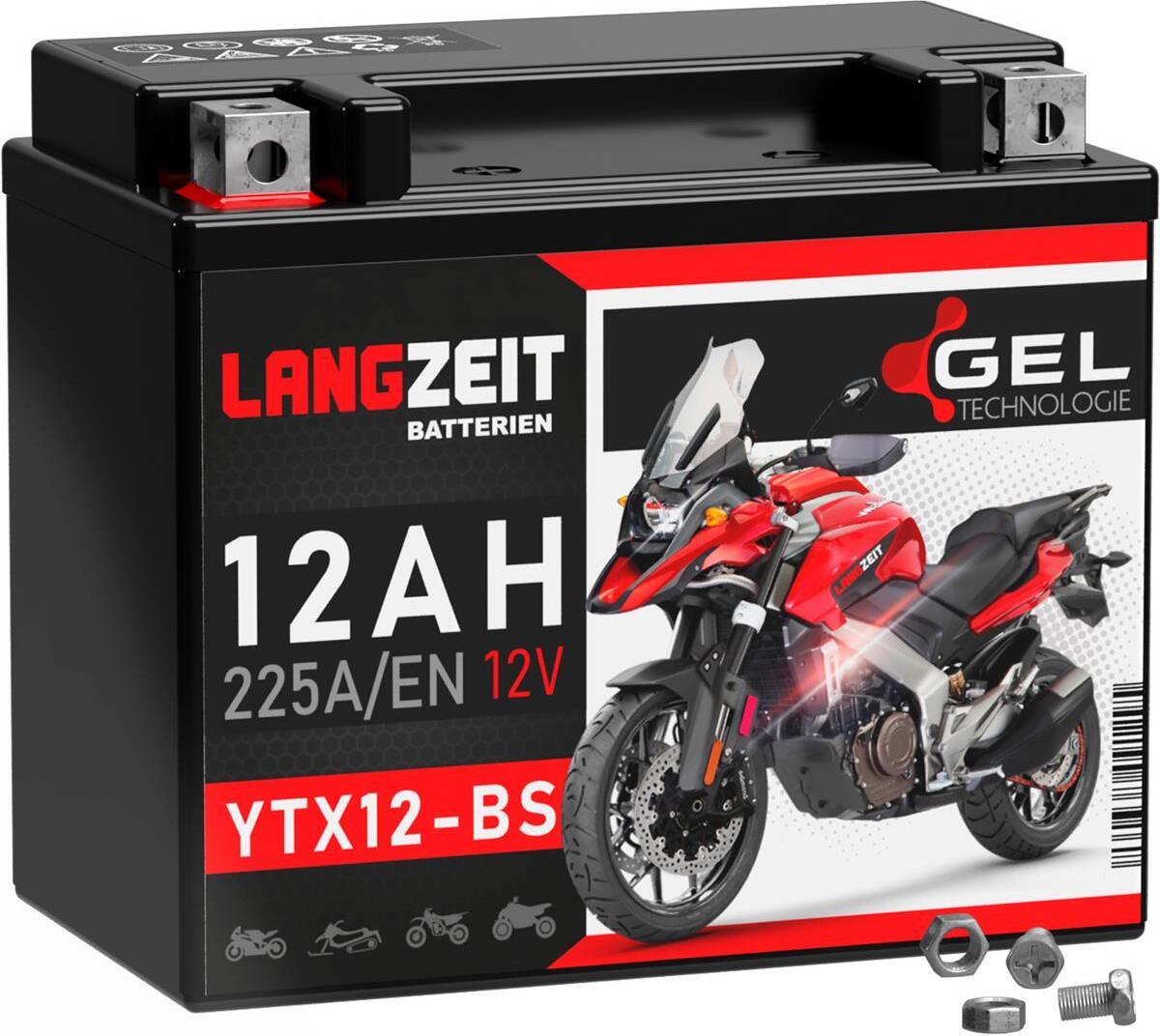 LANGZEIT Batterien Langzeit Gel Motorradbatterie YTX12-BS 12Ah 12V LZ51012G8