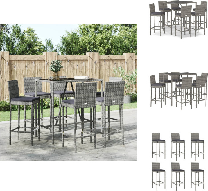 vidaXL 7-dielny záhradný barový set s vankúšmi sivý polyratan - Záhradný nábytok sety